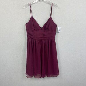 Davids Bridal Crinkle Chiffon Wine Sleeveless Bridesmaid Dress Womens 10 NEW